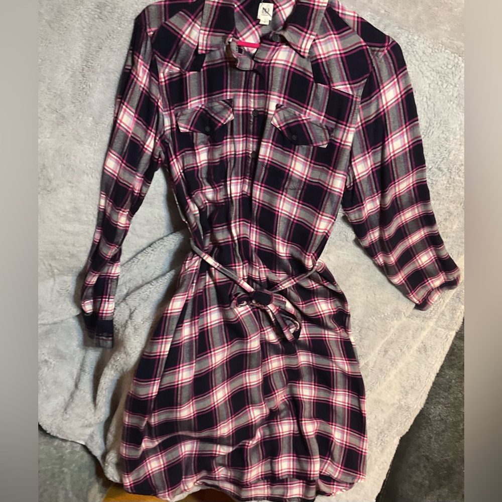 GAP Plaid Long Sleeve Dress -Pink and Blue